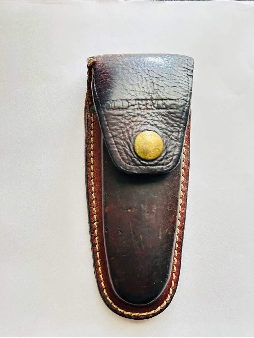 Vintage Leather Knife Sheath with Brass Snap - Dark Brown